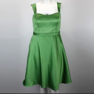Tea length, jade green satin dress, sz 14